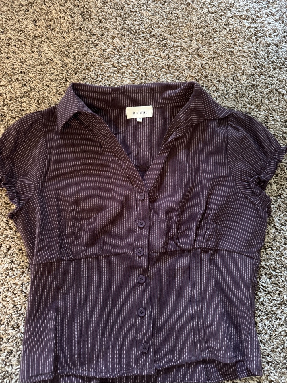 bohme Plum Pinstripe Button-Up Collared Blouse